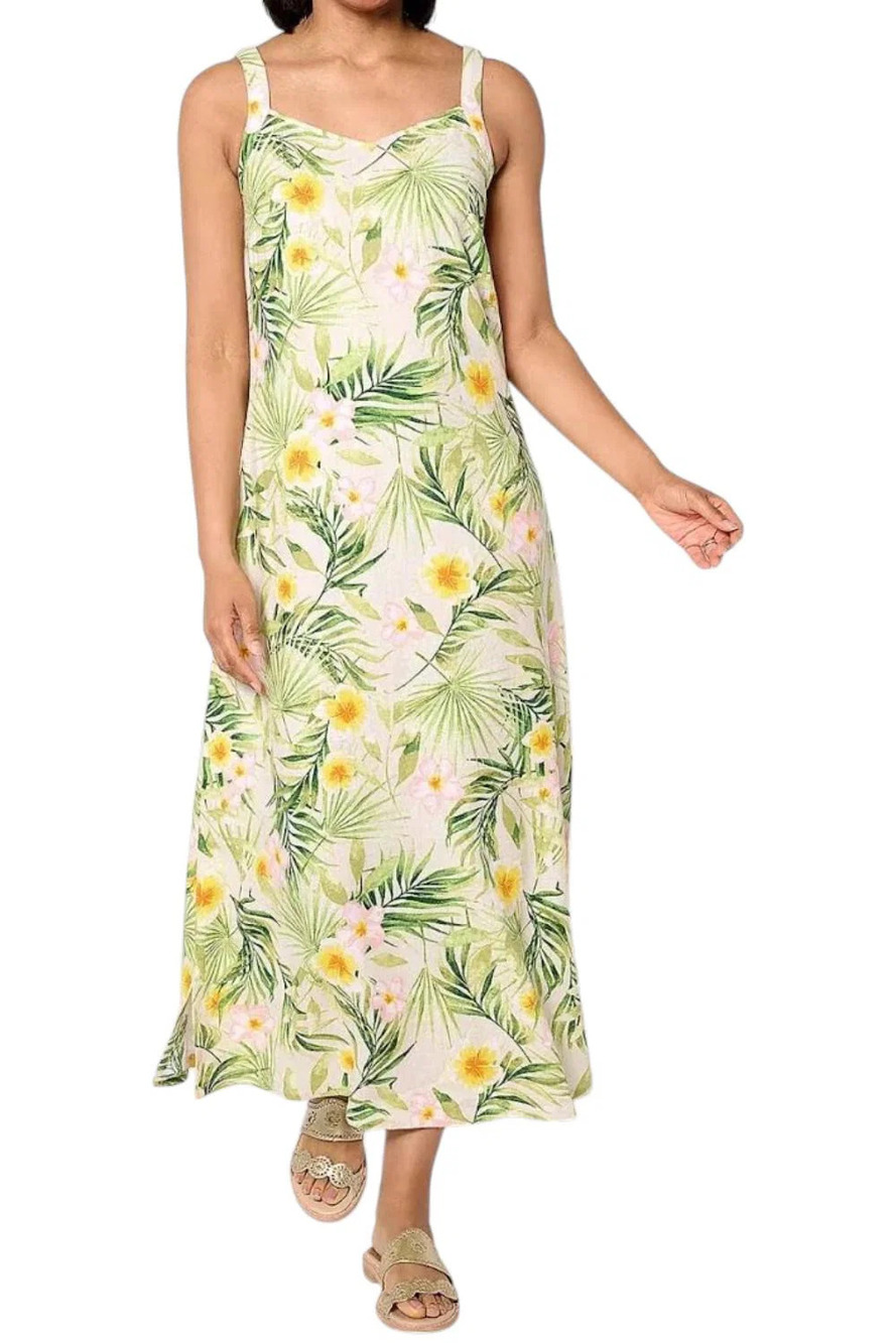 Denim & Co. Women's Naturals Linen Maxi Dress Stone Khaki - Petite